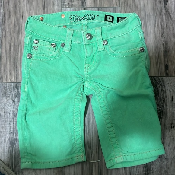 Kids Miss Me Blingy Green Bermuda Jean Shorts - Size 7 - Picture 2 of 4